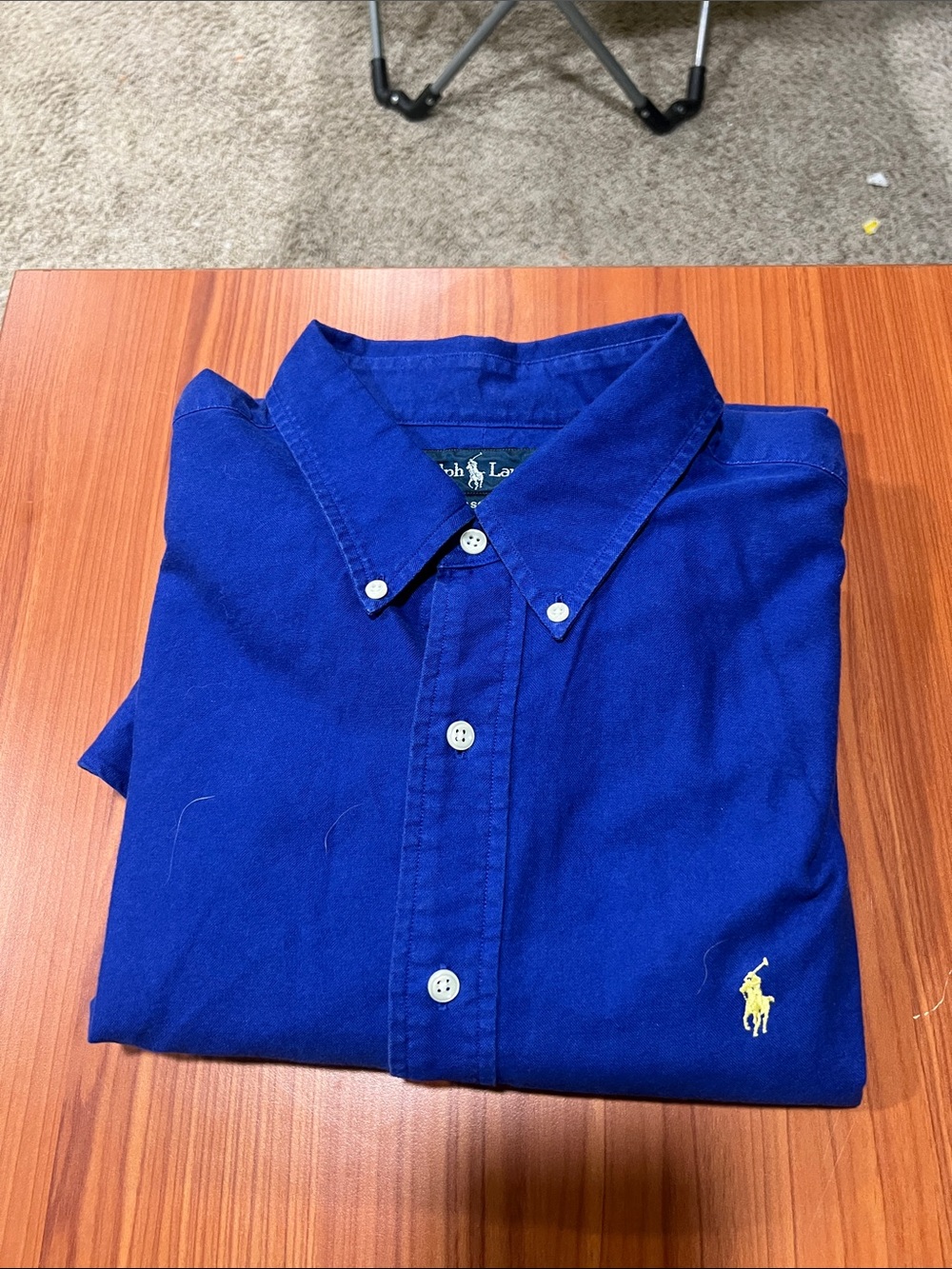 Polo by Ralph Lauren Men's Button-Down Shirt in Cobalt Blue with Yellow Pony